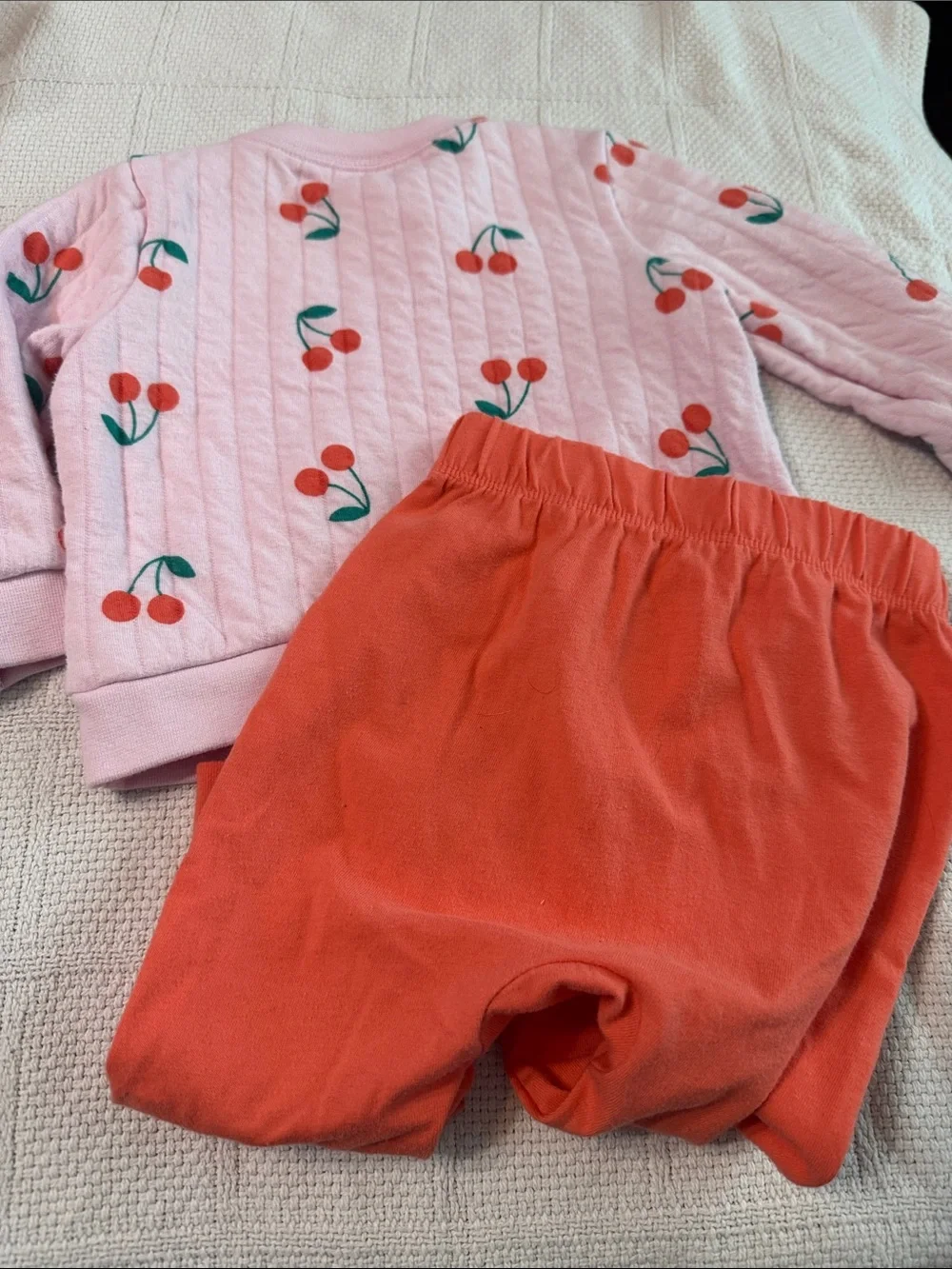 Cat & Jack Pink Cherry Print Pullover and Coral Pants Matching Set